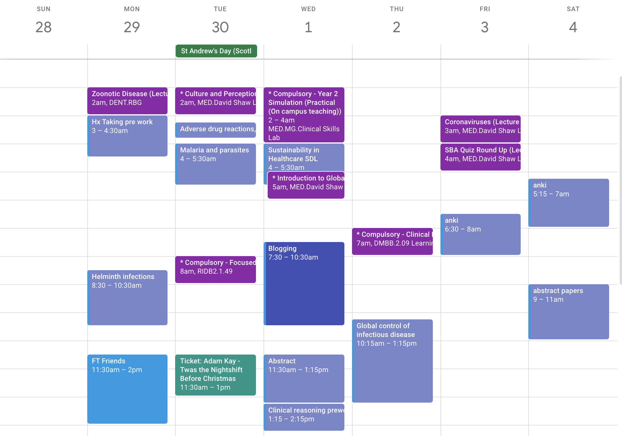 Student weekly planner with time blocks