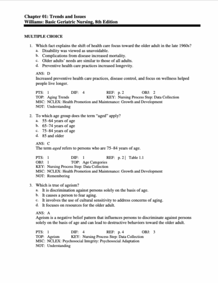 TEST BANK For Basic Geriatric Nursing 8th Edition2