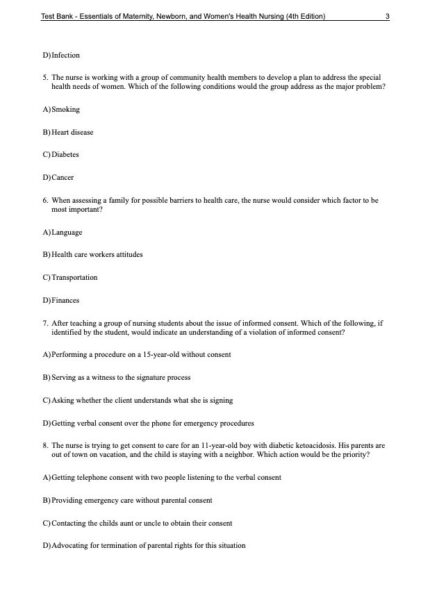 Test Bank For Essentials of Maternity Newborn and Womens Health Nursing 4th Edition