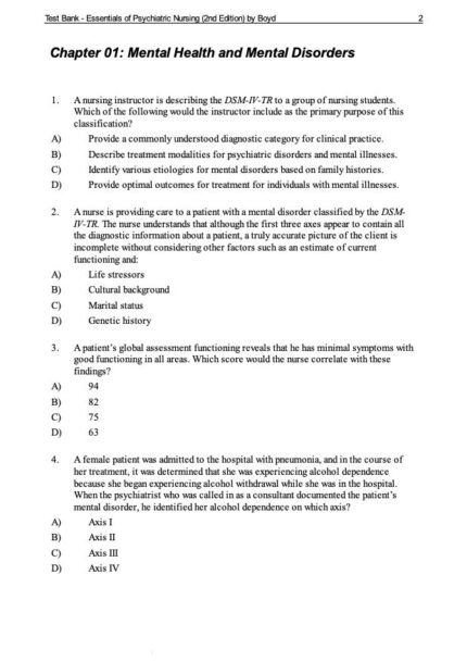Test Bank For Essentials of Psychiatric Nursing 2nd Edition
