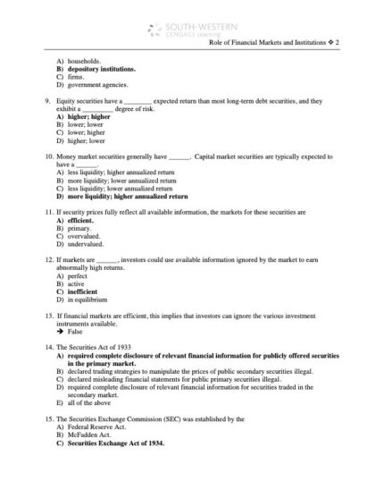 Test Bank For Financial Markets and Institutions 8th Edition