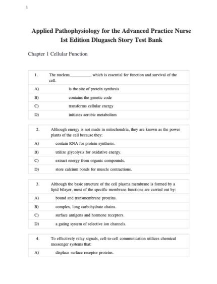 Test Bank For Applied Pathophysiology for the Advanced Practice Nurse 1st Edition