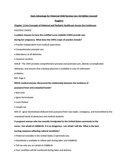 Test Bank For Davis Advantage for Maternal Child Nursing 3rd Edition1