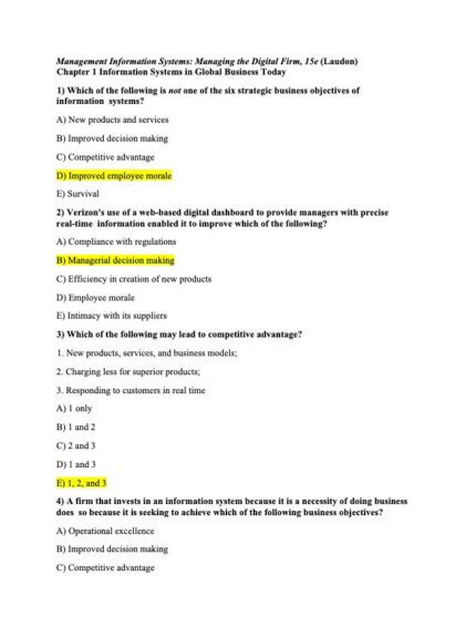Test Bank For Management Information Systems Managing the Digital Firm 15e