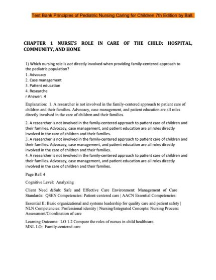 Test Bank For Principles of Pediatric Nursing Caring for Children 7th Edition