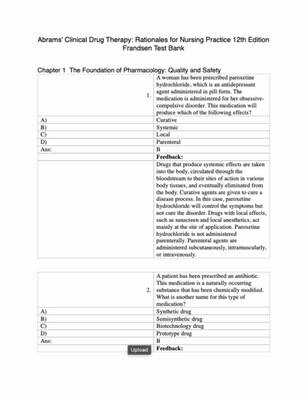 Test Bank For Abrams Clinical Drug Therapy Rationales for Nursing Practice 12th Edition1