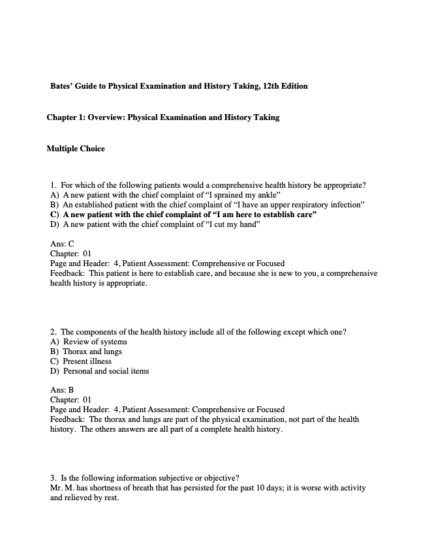 Test Bank For Bates Guide to Physical Examination and History Taking 12th Edition1