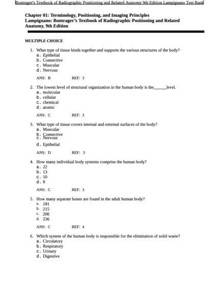 Test Bank For Bontrager_s Textbook of Radiographic Positioning and Related 9th Edition1
