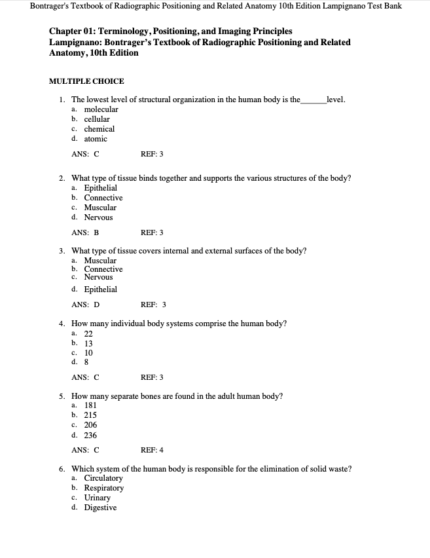 Test Bank For Bontrager_s Textbook of Radiographic Positioning and Related Anatomy 10th Edition1