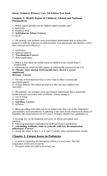 Test Bank For Burns_ Pediatric Primary Care 7th Edition1