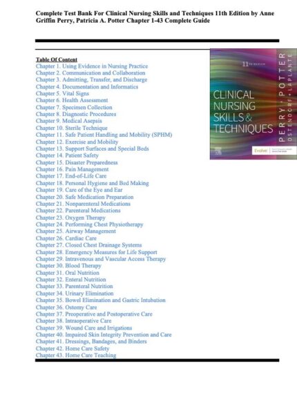 Test Bank For Clinical Nursing Skills and Techniques 11th Edition