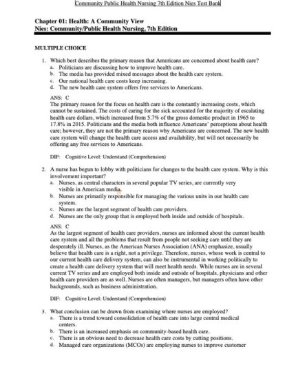 Test Bank For Community Public Health Nursing Promoting the Health of Populations 7th Edition