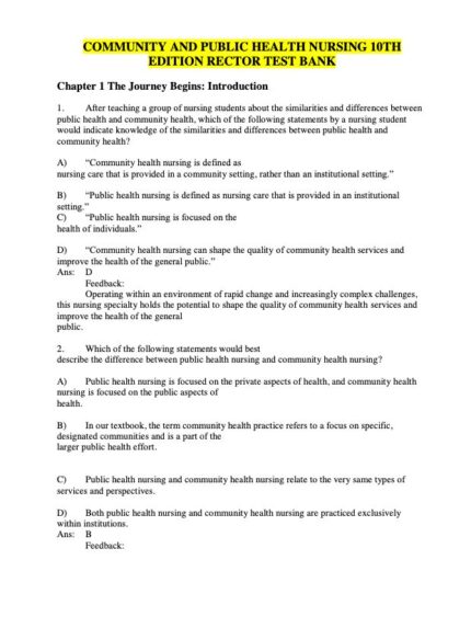 Test Bank For Community and Public Health Nursing 10th Edition