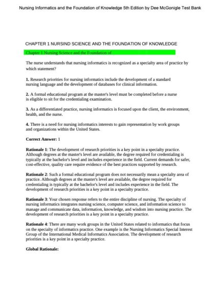 Test Bank For Nursing Informatics and the Foundation of Knowledge 5th Edition