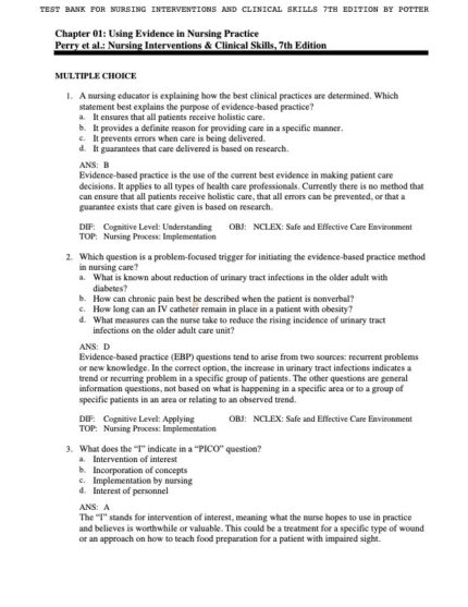 Test Bank For Nursing Interventions and Clinical Skills 7th Edition