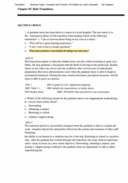 Test Bank For Nursing Today Transition and Trends 11th Edition1