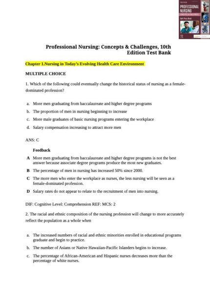 Test Bank For Professional Nursing Concepts and Challenges 10th Edition