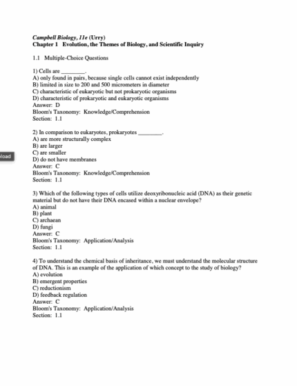 Test Bank For Campbell Biology 11th Edition1