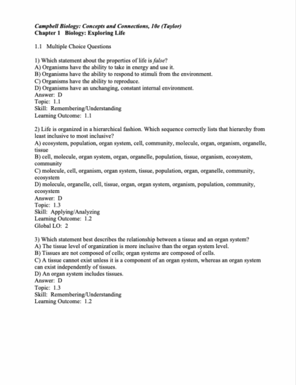 Test Bank For Campbell Biology Concepts and Connections 10th Edition1