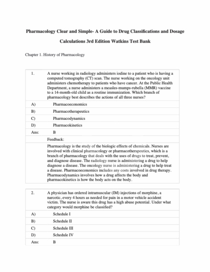 Test Bank For Pharmacology Clear and Simple A Guide to Drug Classifications and Dosage Calculations 3rd Edition1