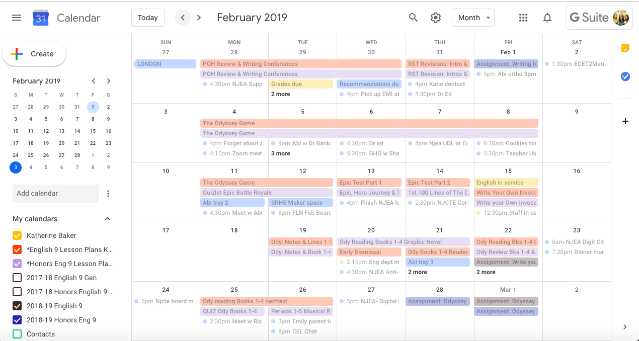 Google Calendar student view