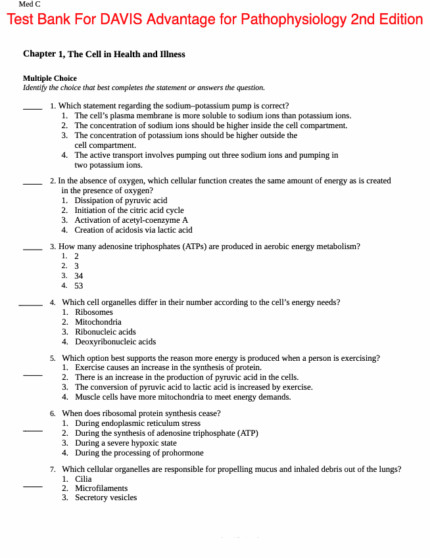 Test Bank For DAVIS Advantage for Pathophysiology 2nd Edition1