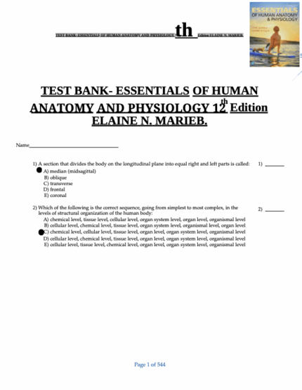 Test Bank For Essentials Of Human Anatomy And Physiology 12th Edition1