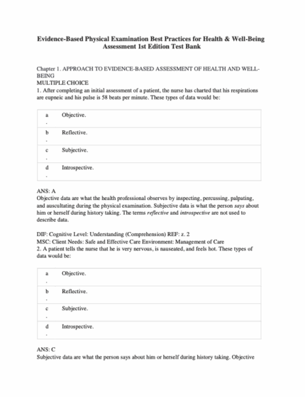 Test Bank For Evidence Based Physical Examination Best Practices for Health Well Being Assessment 1st Edition1