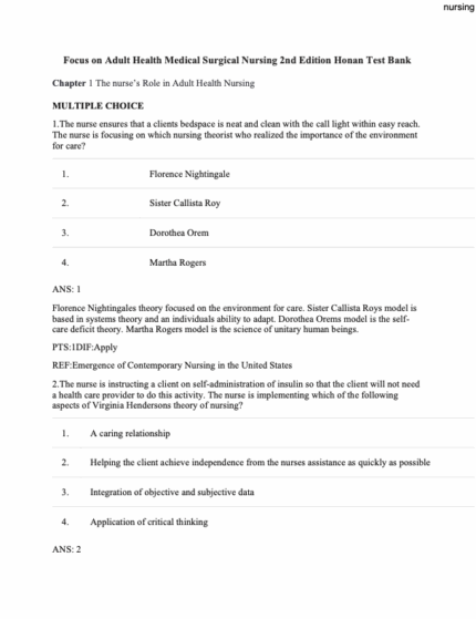Test Bank For Focus on Adult Health Medical Surgical Nursing 2nd Edition1