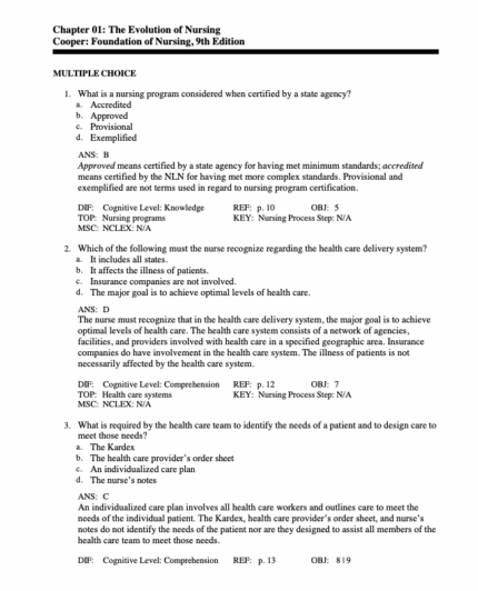 Test Bank For Foundations and Adult Health Nursing 9th Edition1