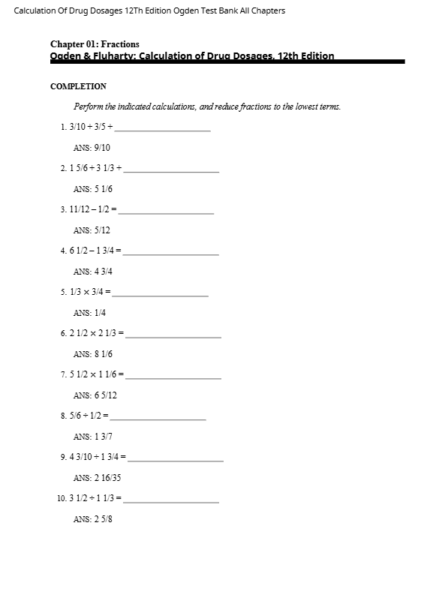 Test Bank For Calculation of Drug Dosages 12th Edition1