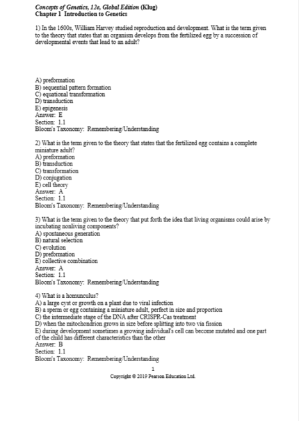 Test Bank For Concepts of Genetics 12th Global Edition 1