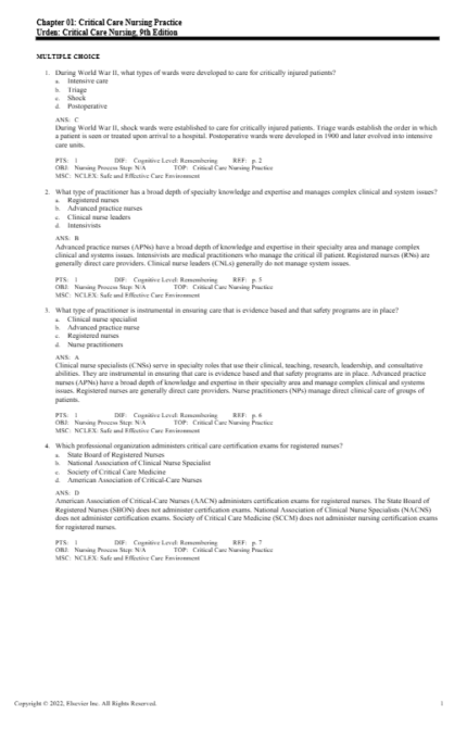 Test Bank For Critical Care Nursing 9th Edition1