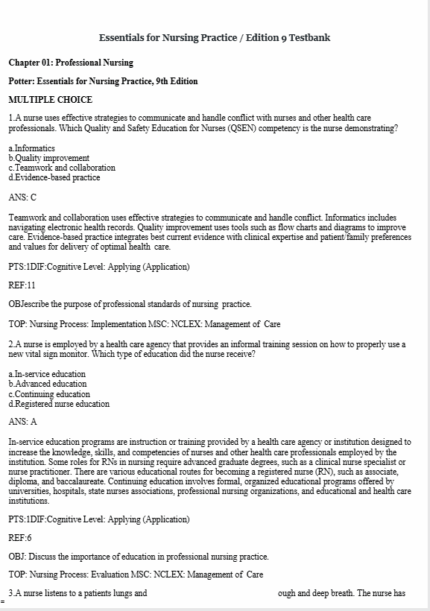 Test Bank For Essentials for Nursing Practice 9th Edition 1