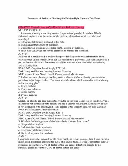 Test Bank For Essentials of Pediatric Nursing 4th Edition1
