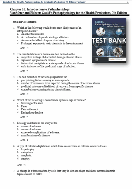 Test Bank For Gould’s Pathophysiology for the Health Professions 7th Edition1
