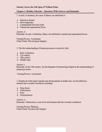 Test Bank For Journey Across The Life Span Human Development and Health Promotion 6th Edition Polan1
