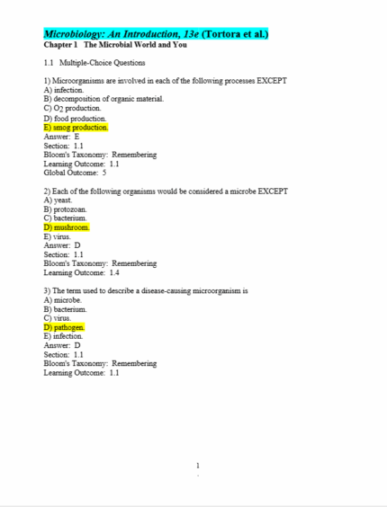 Test Bank For Microbiology An Introduction 13th Edition1