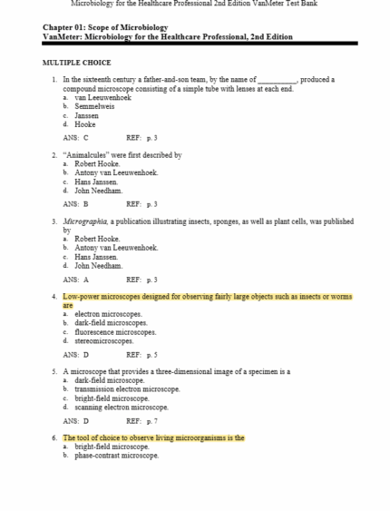 Test Bank For Microbiology for the Healthcare Professional 2nd Edition VanMeter 1