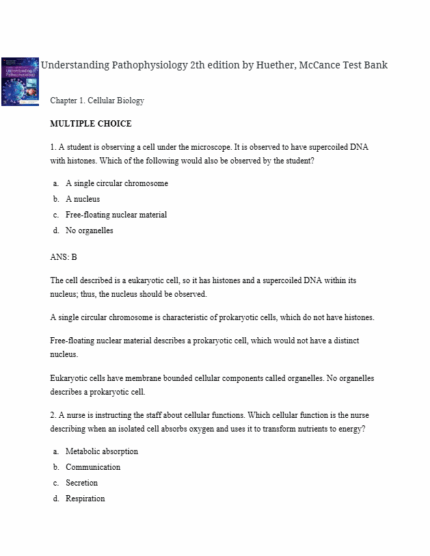 Test Bank For Understanding Pathophysiology 2th edition 1