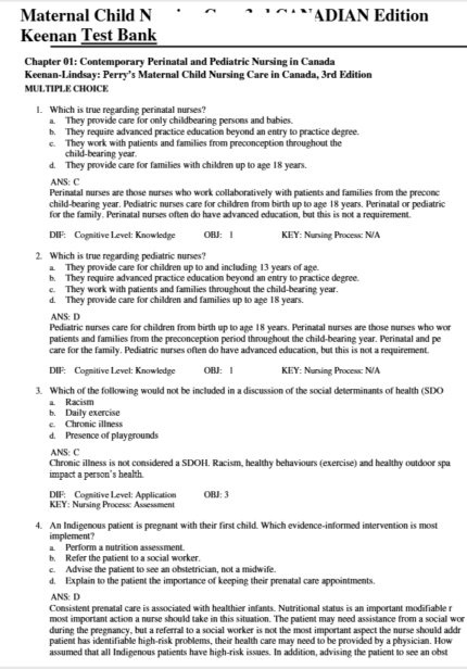 Test Bank for Maternal Child Nursing Care 3rd Canadian Edition1