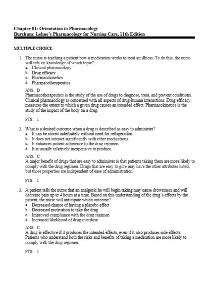 Test Bank For Lehne’s Pharmacology for Nursing Care 11th Edition1