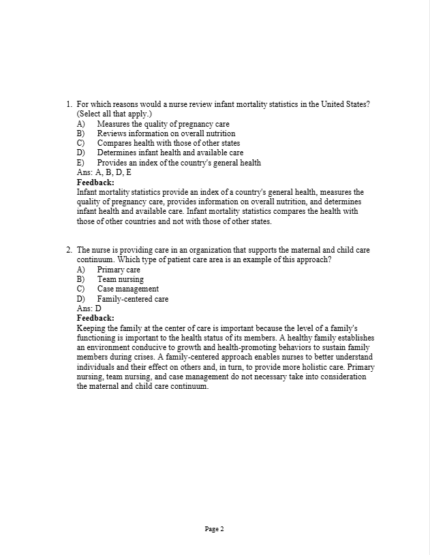 Test Bank For Maternal & Child Health Nursing Care of the Childbearing & Childrearing Family Ninth Edition 1