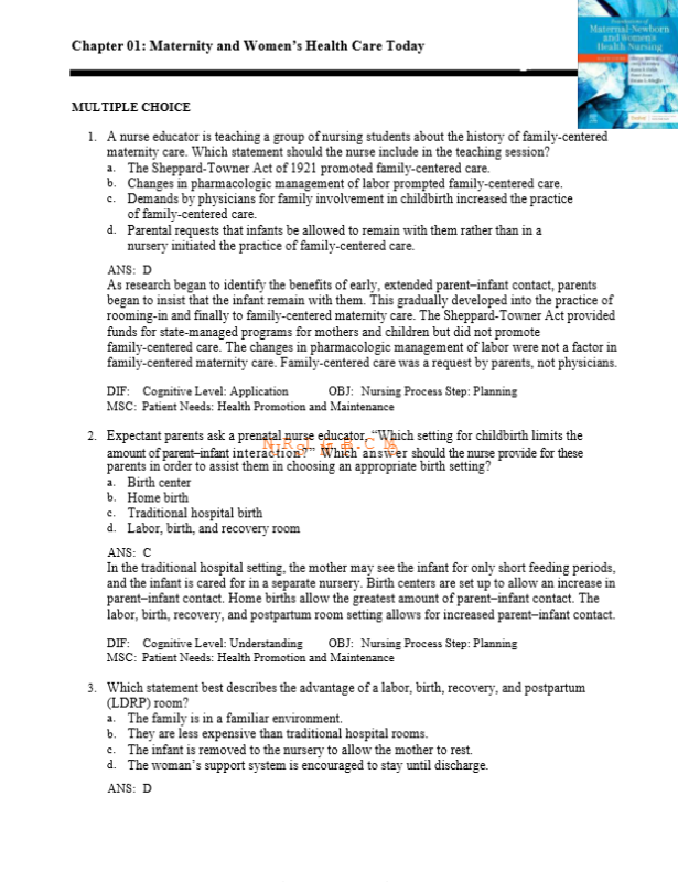 Test Bank For Foundations of Maternal-Newborn and Women's Health Nursing 8th Edition1