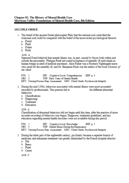 Test Bank For Foundations of Mental Health Care 8th Edition 1