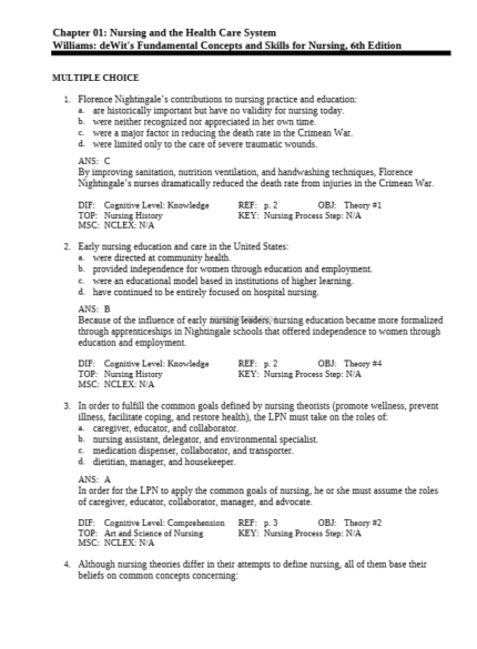 Test Bank For Fundamental Concepts and Skills for Nursing 6th Edition1