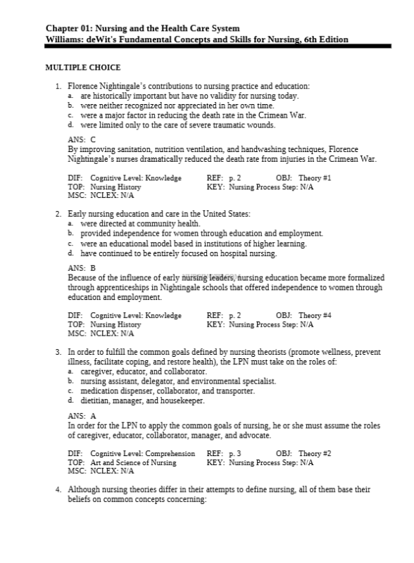 Test Bank For Fundamental Concepts and Skills for Nursing 6th Edition1