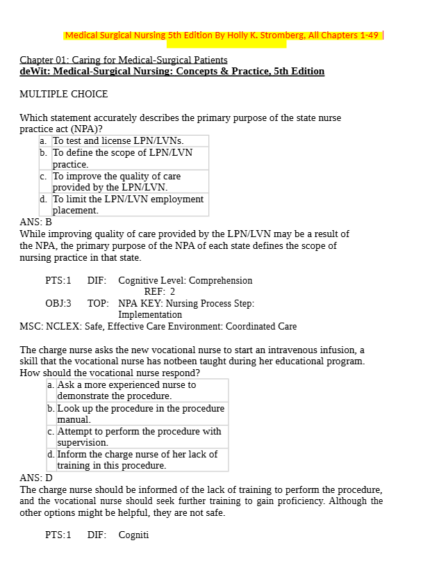 Test Bank For Medical Surgical Nursing 5th Edition By Holly K. Stromberg1