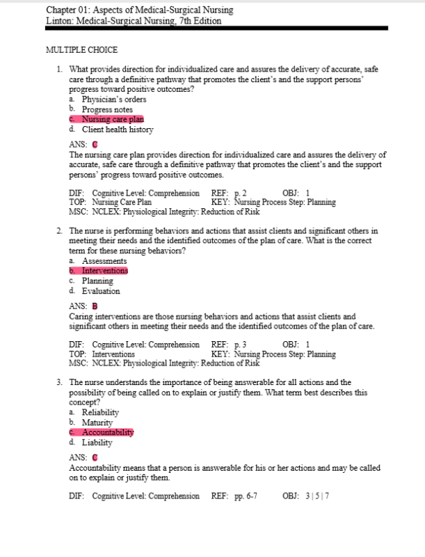 Test Bank For Medical-Surgical Nursing 7th Edition By Linton1