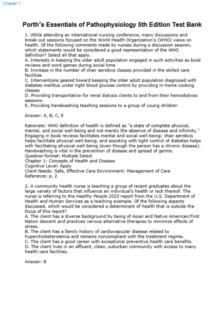 Test Bank For Porth’s Essentials of Pathophysiology 5th Edition 1